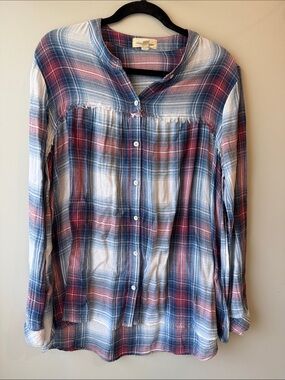 cloth & stone Anthropologie Plaid Button-Front Top all cotton super soft M